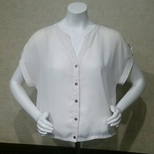 Sheer White Button Top by Xhiliration Size Medium